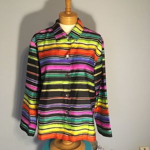 Chico’s blouse in colorful stripes.